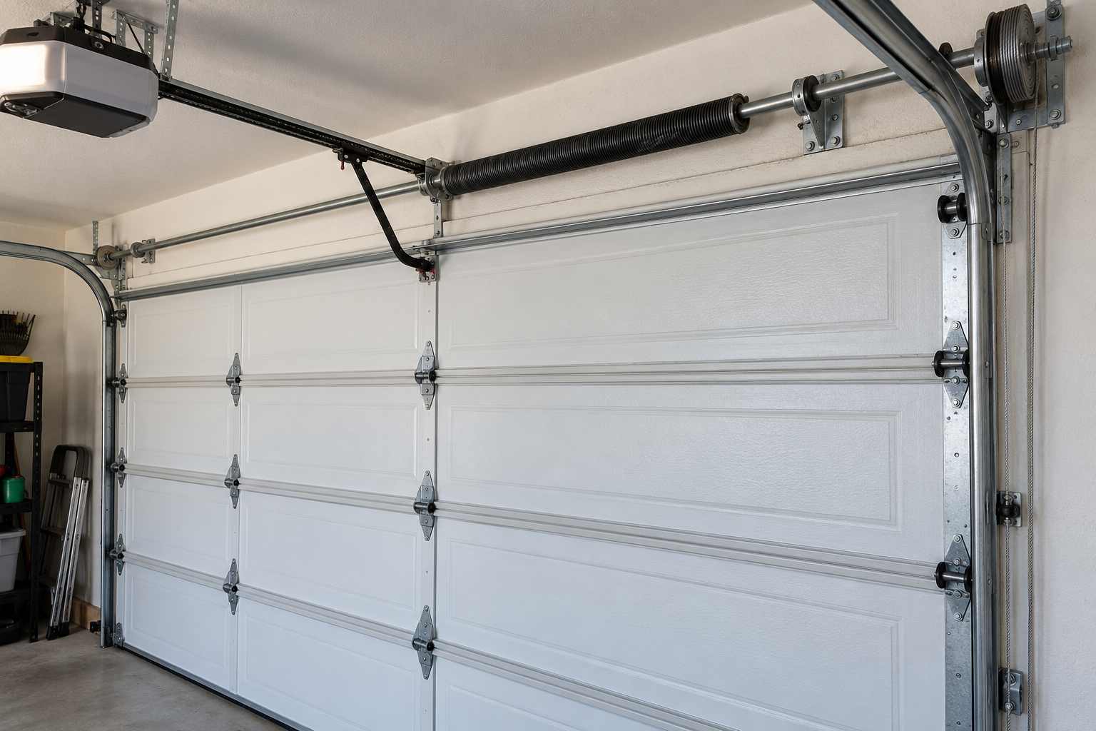 Garage door hinge being tightened with a ratchet